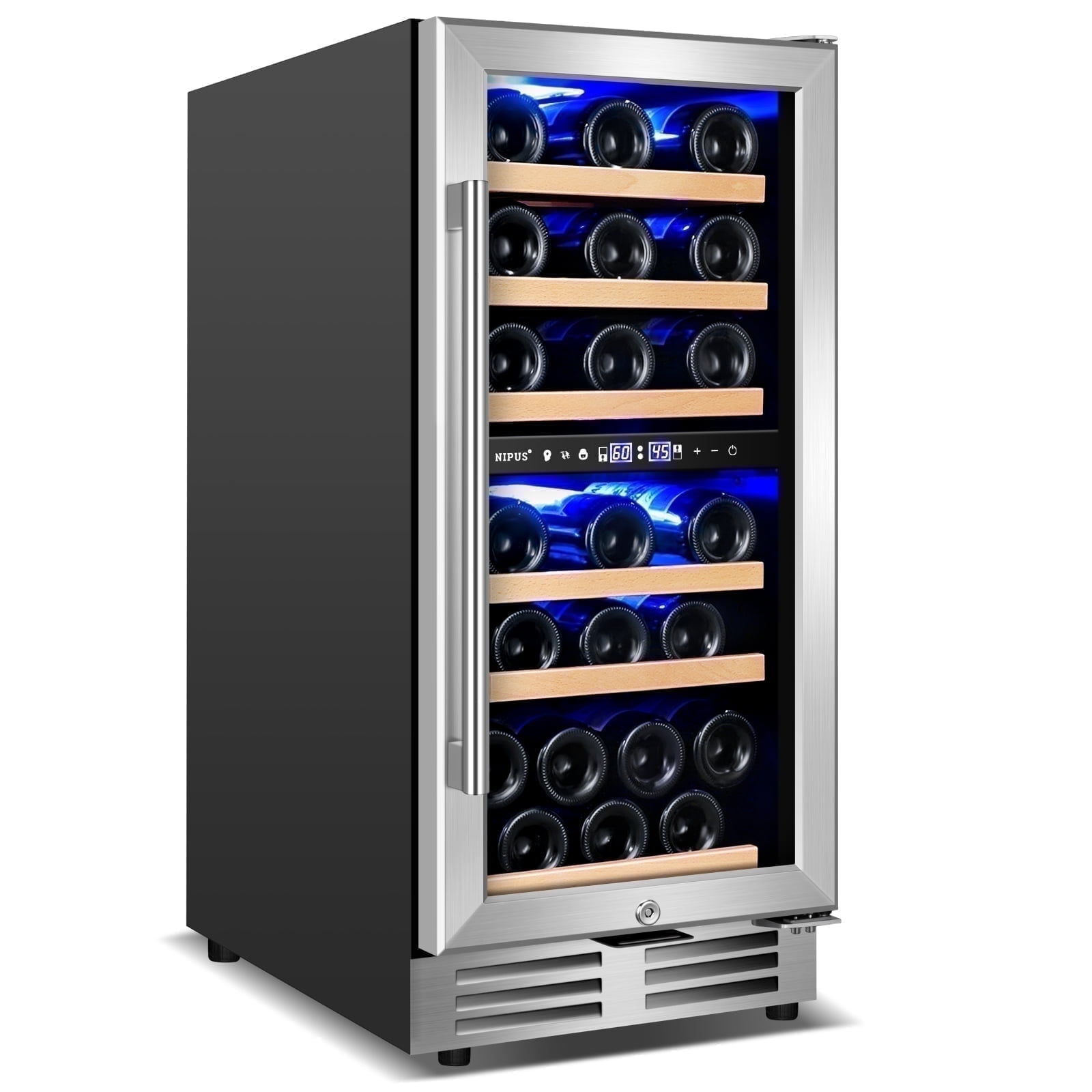 Nipus 15 Inch Wine Cooler Refrigerator 30 Bottle Under Counter Fast Cooling Low Noise Wine Fridge ,Built-in or Freestanding