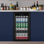 Nipus 17.52 inch Beverage Refrigerator Cooler,120 Cans Capacity with Glass Door for Soda Wine Beer, with Adjustable Removable Shelves, Black