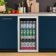 Nipus 17.52 inch Beverage Refrigerator Cooler,120 Cans Capacity Mini Fridge with Glass Door for Soda Wine Beer, with Adjustable Removable Shelves, Silver