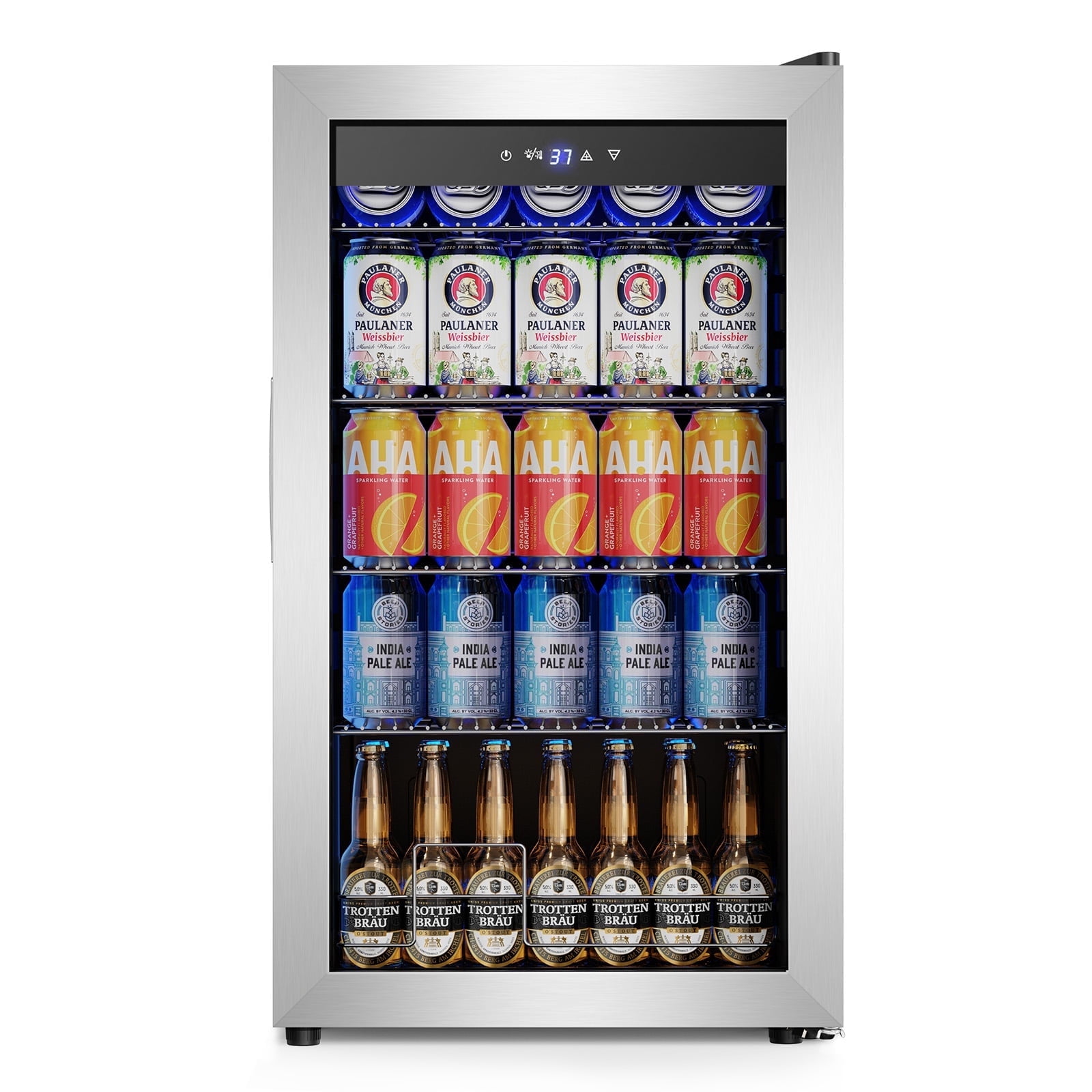 Nipus 17.52 inch Beverage Refrigerator Cooler,130 Cans Capacity  Mini Fridge with Glass Door for Soda Wine Beer, with Adjustable Removable Shelves, Silver