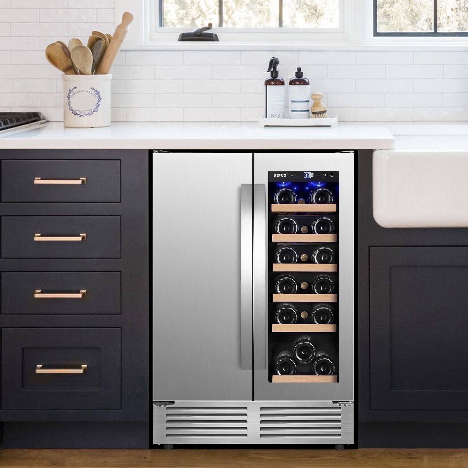Nipus Wine and Beverage Refrigerator, 18 Bottle and 57 Can,24 Inch Wine Cooler Built-in/Freestanding