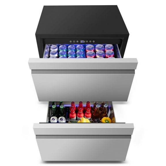 Nipus 24 in 160 Can Drawer Beverage refrigerator,5.2 cu.ft.Dual Zone,Under Counter Built-In Stainless Steel for Home & Commercial Use