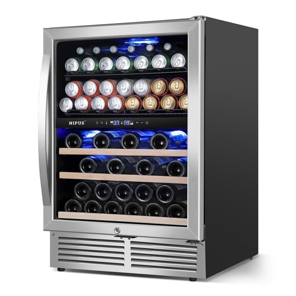 Nipus 24"Wine Cooler Refrigerator Dual Zone Upper and Lower 27-Wine Bottles and 94-Cans Beverage Refrigerator ,Low Noise