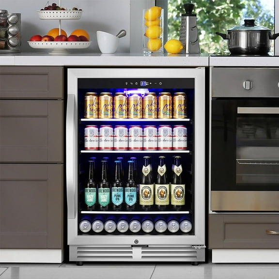 Nipus 24 Inch Beverage Refrigerator Cooler,190 Cans,Built-In ,Under Counter Soda Beer Cooler with Glass Door,For Home Kitchen Bar Office