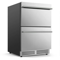 Nipus 24 inch Built-in Freestanding Double Drawer Refrigerator ,140 Cans Under Counter Drawer Beverage Refrigerator for Home and Commercial