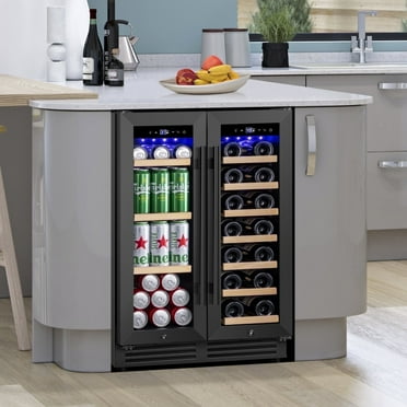 Nipus 24 Inch Dual Zone Wine and Beverage Refrigerator,Clear Glass Door,21 Bottle and 60 Can,Undercounter Beer Cooler,Black