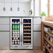 Nipus 24 inch Wine and Beverage Refrigerator,Dual Zone,Built-in Undercounter, 21 Bottles and 60 Cans,Silver