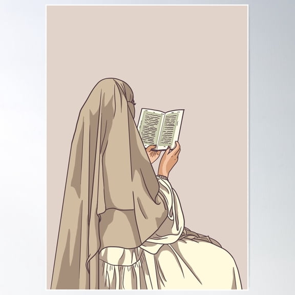 Niqabi Hijabi Reading Quran Poster Wall Art, Modern Wall Decor For Living Room Bedroom, 12x18 UNFRAMED