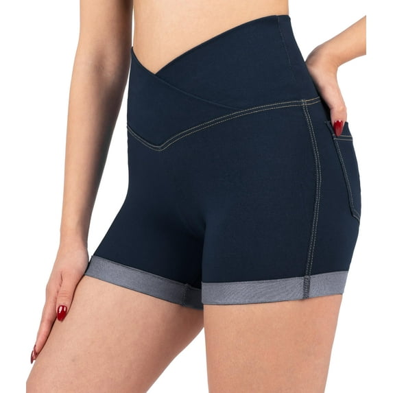 NirJEANS Women's Short Jeggings - Sexy Jeans Shorts For Women, High Waisted Crossover Women's Jeggings Booty Shorts for Women (12 4", Dark Jeans)