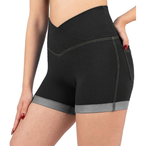 NirJEANS Women's Short Jeggings - Sexy Jeans Shorts For Women, High Waisted Crossover Women's Jeggings Booty Shorts for Women (4 4", BlackJeans)