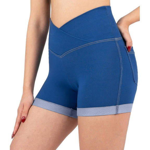 NirJEANS Women's Short Jeggings - Sexy Jeans Shorts For Women, High Waisted Crossover Women's Jeggings Booty Shorts for Women (6 4", Indigo)