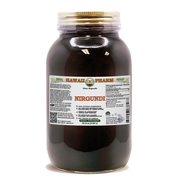 Nirgundi (Vitex Negundo) Dry Leaf ALCOHOL-FREE Liquid Extract. Expertly Extracted by Trusted HawaiiPharm Brand. Absolutely Natural. Proudly made in USA. Glycerite 32 Fl.Oz