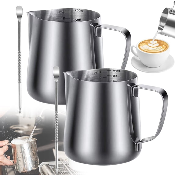 Niriyo 350ml Milk Frothing Pitcher with Spout – Stainless Steel Jug for Coffee Accessories, Latte Art, Barista Tools, Measurement Marks, or Cappuccino Maker, Professional & Easy to Pour