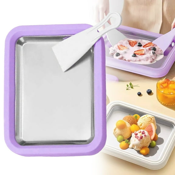 Niriyo Homemade Ice Cream Maker, At Home Rolled Ice Maker Kit with Instant Plate & 2 Scrapers, DIY Homemade Ice Tray Stainless Yogurt Machine for Kids, Purple Color