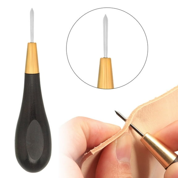 Niriyo Leather Stitching Awl - Professional Leather Craft Tool with 55HRC Hardened Steel Blade, Ergonomic Hardwood Handle, Interchangeable Tips, Brass Ferrule, 1PC, DIY Leathercraft Essential