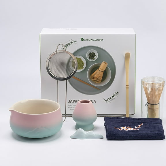 Niriyo Matcha Tea Set 7-Piece Traditional Ceremony Kit with Ceramic Bowl, Whisk & Accessories for Japanese Tea Whisking Rituals