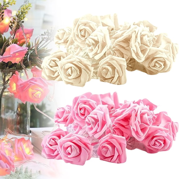 Niriyo Pink LED Rose Flower String Lights – 10ft Battery Garland Decor, Glowing Rose Decoration for Valentine's Light Ornament, Romantic Night Light, Home Accent, or Pink LED Decoration