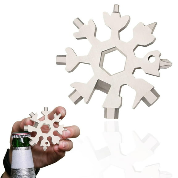 Niriyo Stainless Snowflakes Multi Tool, Stainless 18 in 1 Multitool Tool, Multitool for Men, For Christmas Gift, 18-in-1 Stainless Steel Bottle Opener, Silver Finish