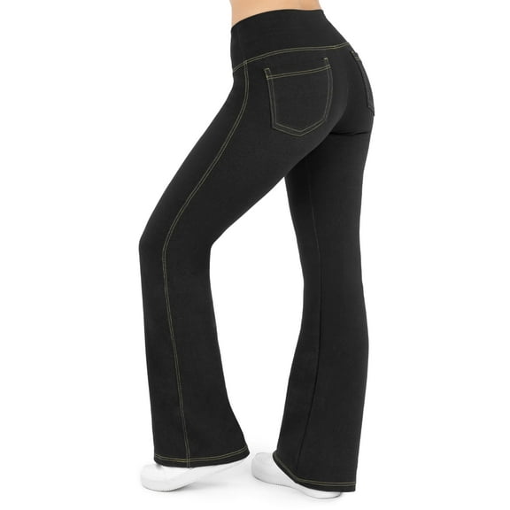 Nirlon Crossover Bootcut Jeggings For Women - Flare Leggings For Women Tummy Control, Regular And Plus Size Jeans Leggings (2XL 28", BlackJeans)