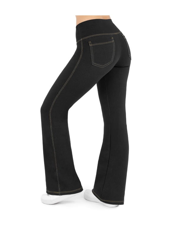 Crossover Bootcut Jeggings For Women - Flare Leggings For Women Tummy Control, Regular And Plus Size Jeans Leggings (2XL 28", BlackJeans)