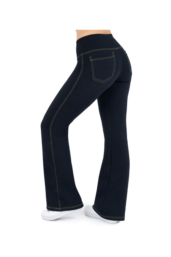 Crossover Bootcut Jeggings For Women - Flare Leggings For Women Tummy Control, Regular And Plus Size Jeggings (2XL 34", Dark Jeans)