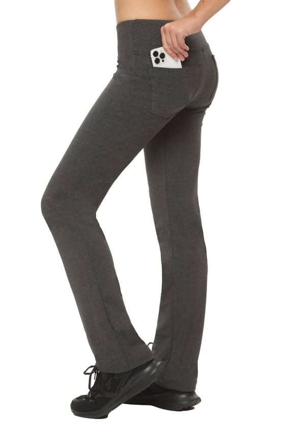 Straight Leg Yoga Pants With Pockets - High Waisted Leggings For Women