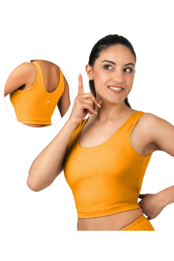 U Tank Top Sports Bra - Nirlux Womens Tops & Sports Bras for Women - Light Cups, Scoop Neck Workout Tops for Women (Marigold, 12)