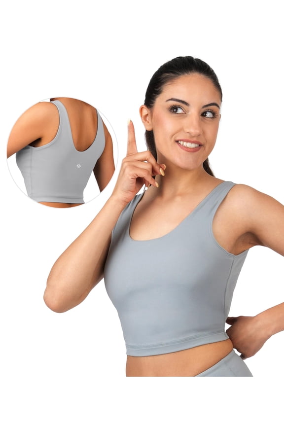 U Tank Top Sports Bra - Nirlux Womens Tops & Sports Bras for Women - Light Cups, Scoop Neck Workout Tops for Women (Ulti Grey, 4)