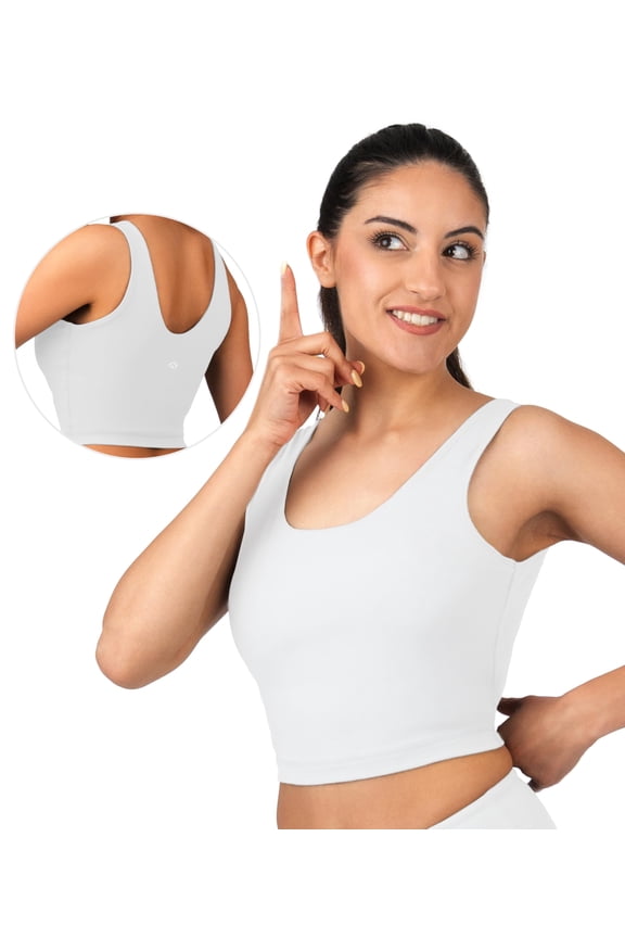 U Tank Top Sports Bra - Nirlux Womens Tops & Sports Bras for Women - Light Cups, Scoop Neck Workout Tops for Women (White, 12)