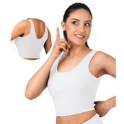 Nirlon U Tank Top Sports Bra - Nirlux Womens Tops & Sports Bras for Women - Light Cups, Scoop Neck Workout Tops for Women White, 8