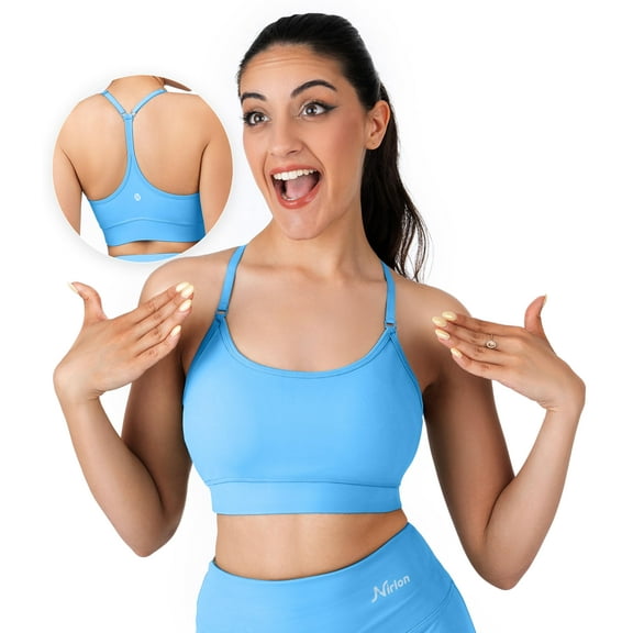 Nirlon Y Back Adjustable Sports Bras For Women - Nirlux Camisole Sports Bra, Stretchy Womens Tops Soft Workout Tops For Women (Pool Blue, 12)