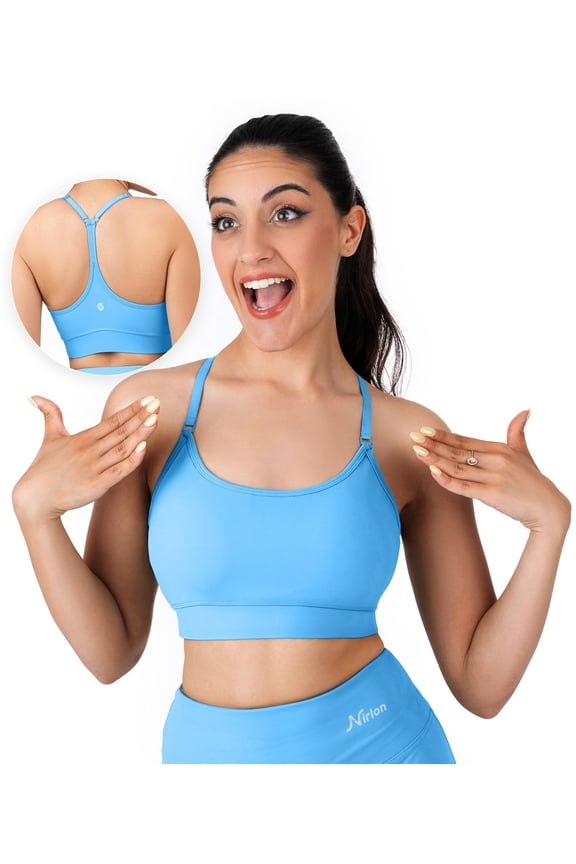 Y Back Adjustable Sports Bras For Women - Nirlux Camisole Sports Bra, Stretchy Womens Tops Soft Workout Tops For Women (Pool Blue, 8)