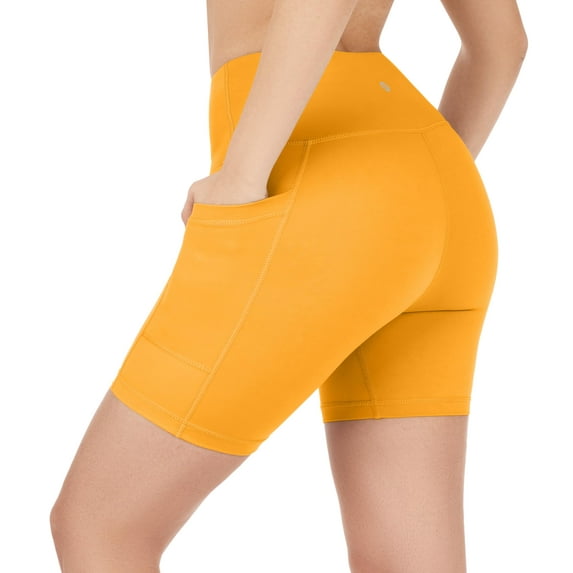 Nirlux Womens Biker Shorts With Pockets-Yoga Shorts For Women Regular & Plus Size For Gym & Yoga Size 10, 6" Inseam, Bright Marigold
