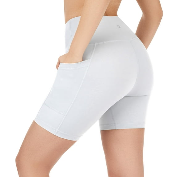 Nirlux Womens Biker Shorts With Pockets-Yoga Shorts For Women Regular & Plus Size For Gym & Yoga Size 10, 6" Inseam, White
