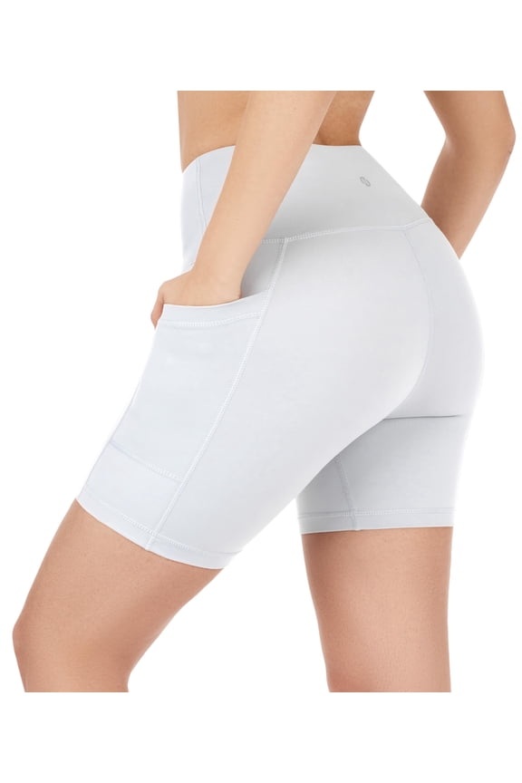 Nirlux Womens Biker Shorts With Pockets-Yoga Shorts For Women Regular & Plus Size For Gym & Yoga Size 4, 6" Inseam, White