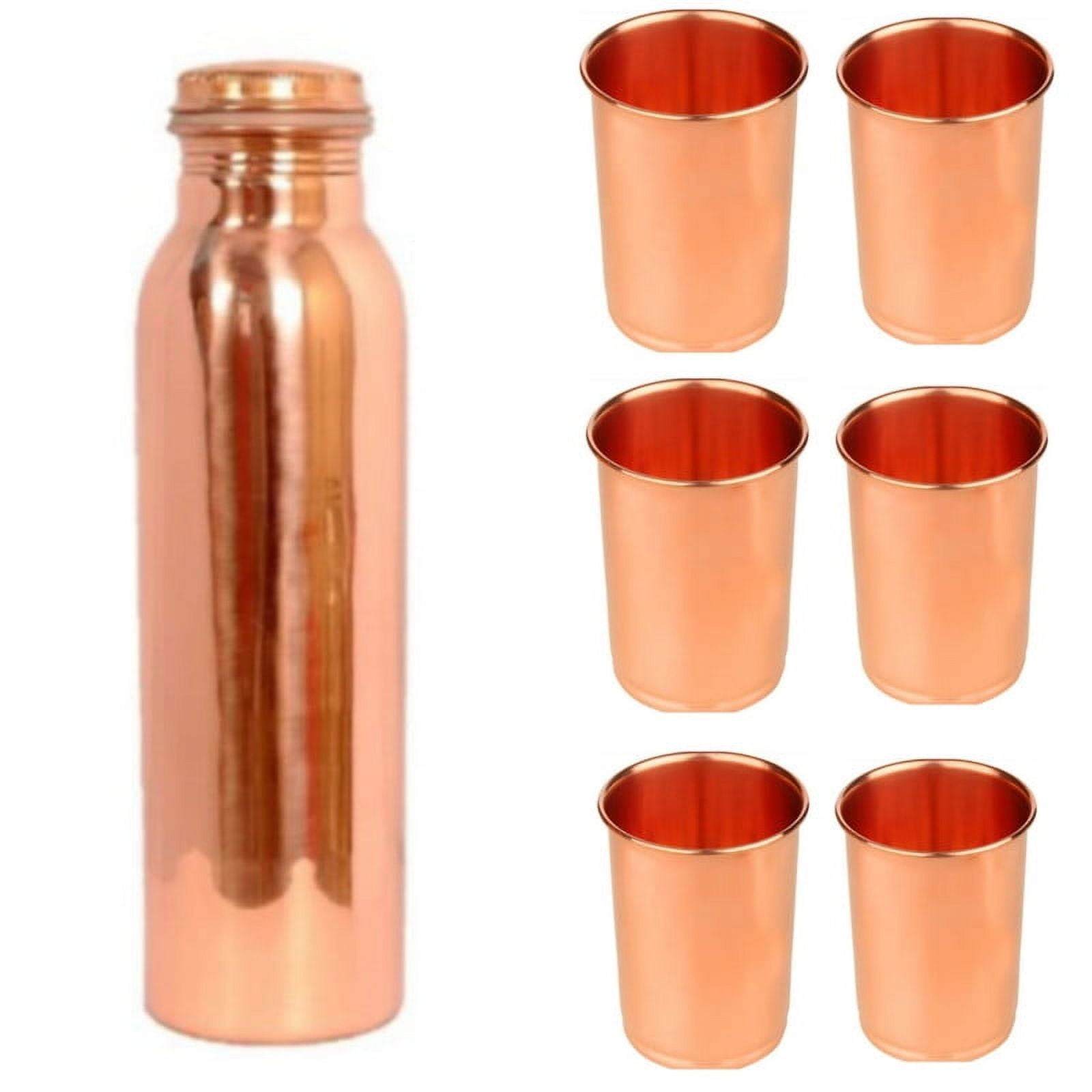 Nirmal Ganga Copper Bottle for Water 1 Lit(pack of 1) & Glass 250 ML(pack of 6)|| set of 7