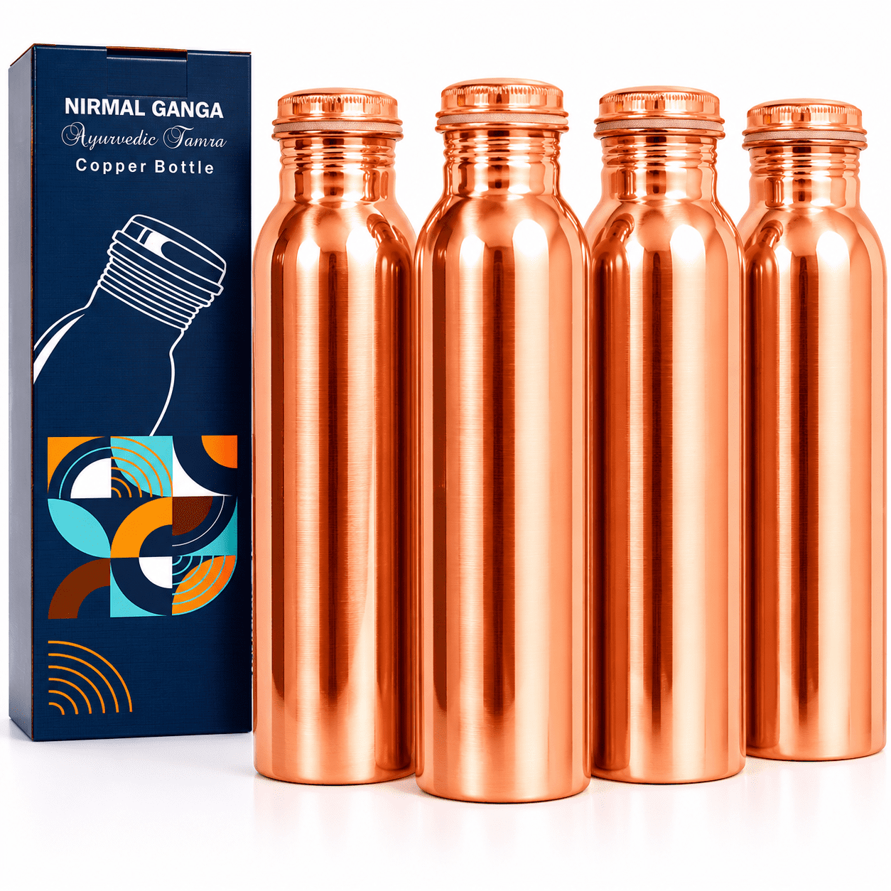 Nirmal Ganga Copper Bottle for Water 1 Lit. pack of 4