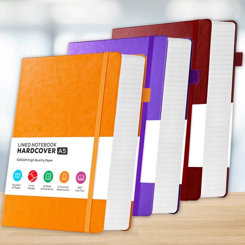 Nirmiro 3-Pack A5 Hardcover Journal Notebooks, 5.7"x8.4" College Ruled, 320 Pages Each 100GSM Paper, Faux Leather Cover, Multi-Color Notebook Set for Writing, Students & Office