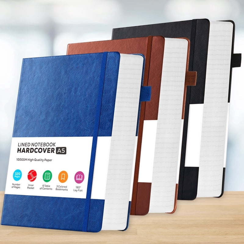 Nirmiro 3-Pack A5 Hardcover Journal Notebooks, 5.7"x8.4" College Ruled, 320 Pages Each 100GSM Paper, Faux Leather Cover, Multi-Color Notebook Set for Writing, Students & Office