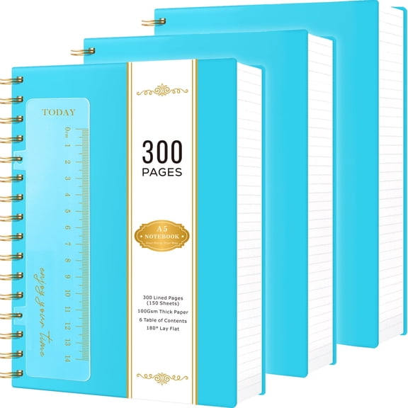 Nirmiro 3-Pack A5 Spiral Notebooks with Bookmark, 5.7"x8.4" 300 Lined Pages Each, 100GSM Thick Paper, Waterproof PVC Cover, College Ruled, Pastel Colors for Work & Office