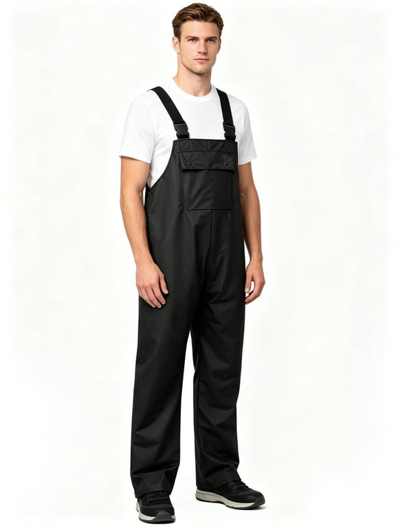 Workwear Bib Rain Pants for Men Women Heavy Duty Trousers Waterproof Work Pants Fishing Overalls(Black,XL)