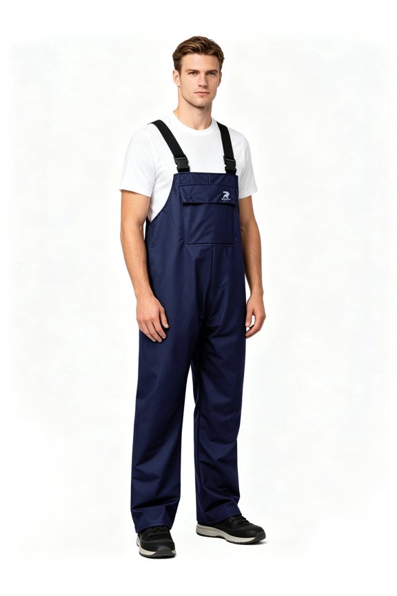 Workwear Bib Rain Pants for Men Women Heavy Duty Trousers Waterproof Work Pants Fishing Overalls(Navy,3XL)