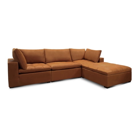 Nirvana 100% Top Grain Leather Modular Sectional, 4 Piece, Napa Maple