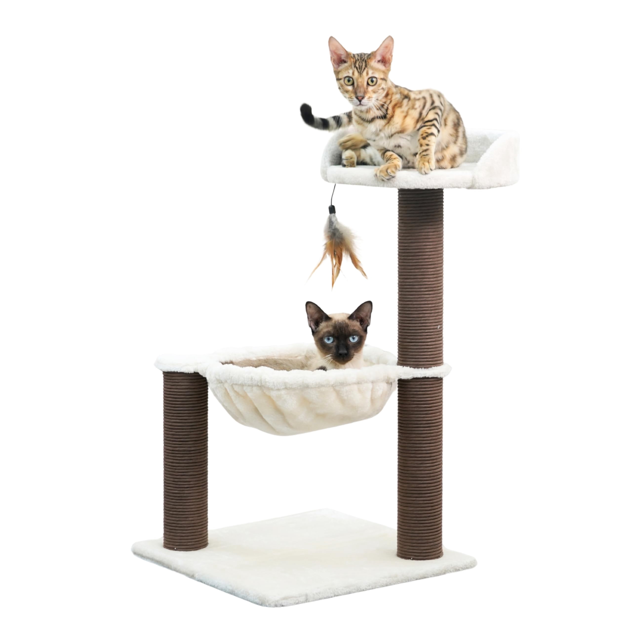 Nirvana 3-level Kitten Tree With Plush Perch  Soft Hammock And Paper Rope Posts Minimalist Cat Furniture For Climbing & Resting Ideal Kittens Small Cats Beige