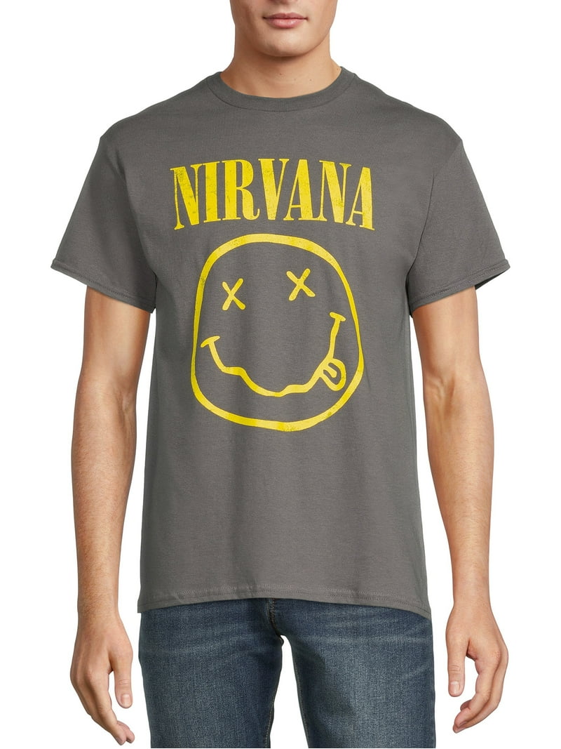 Nirvana All Gender Smiley Logo Graphic Tee Shirt, Men's