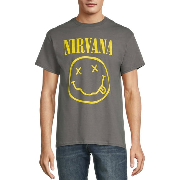 Nirvana All Gender Smiley Logo Graphic Tee Shirt, Men's Sizes S-3XL