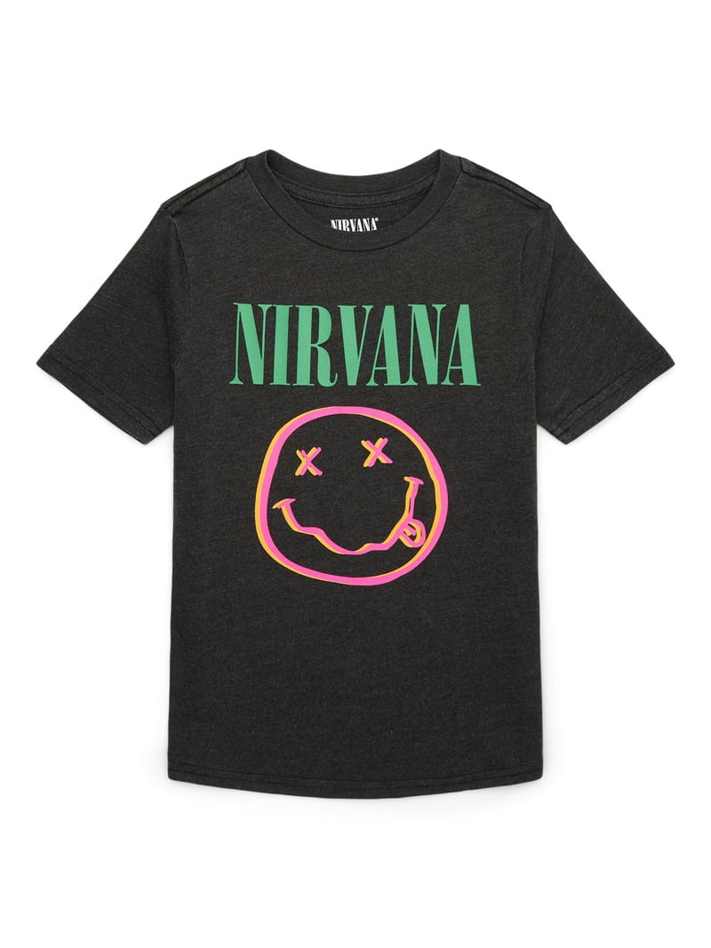 Nirvana Boys Smiley Graphic Tee with Short Sleeves, Sizes 4-18