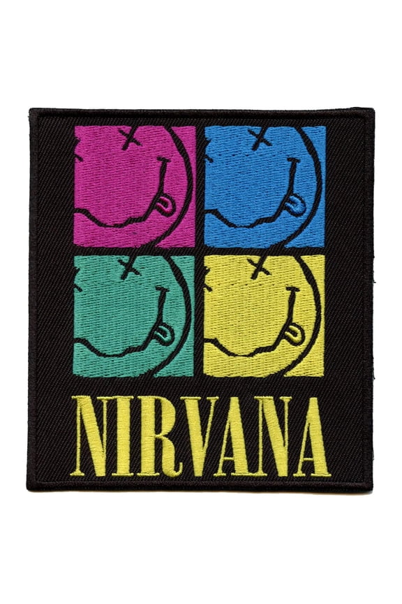 Nirvana Colorful Smiley Squares Patch Grunge Rock Band Embroidered Iron On