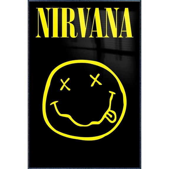 Nirvana - Framed Music Poster (Logo / Smiley) (Size: 25" X 37") (Orbit Blue Aluminum Frame)