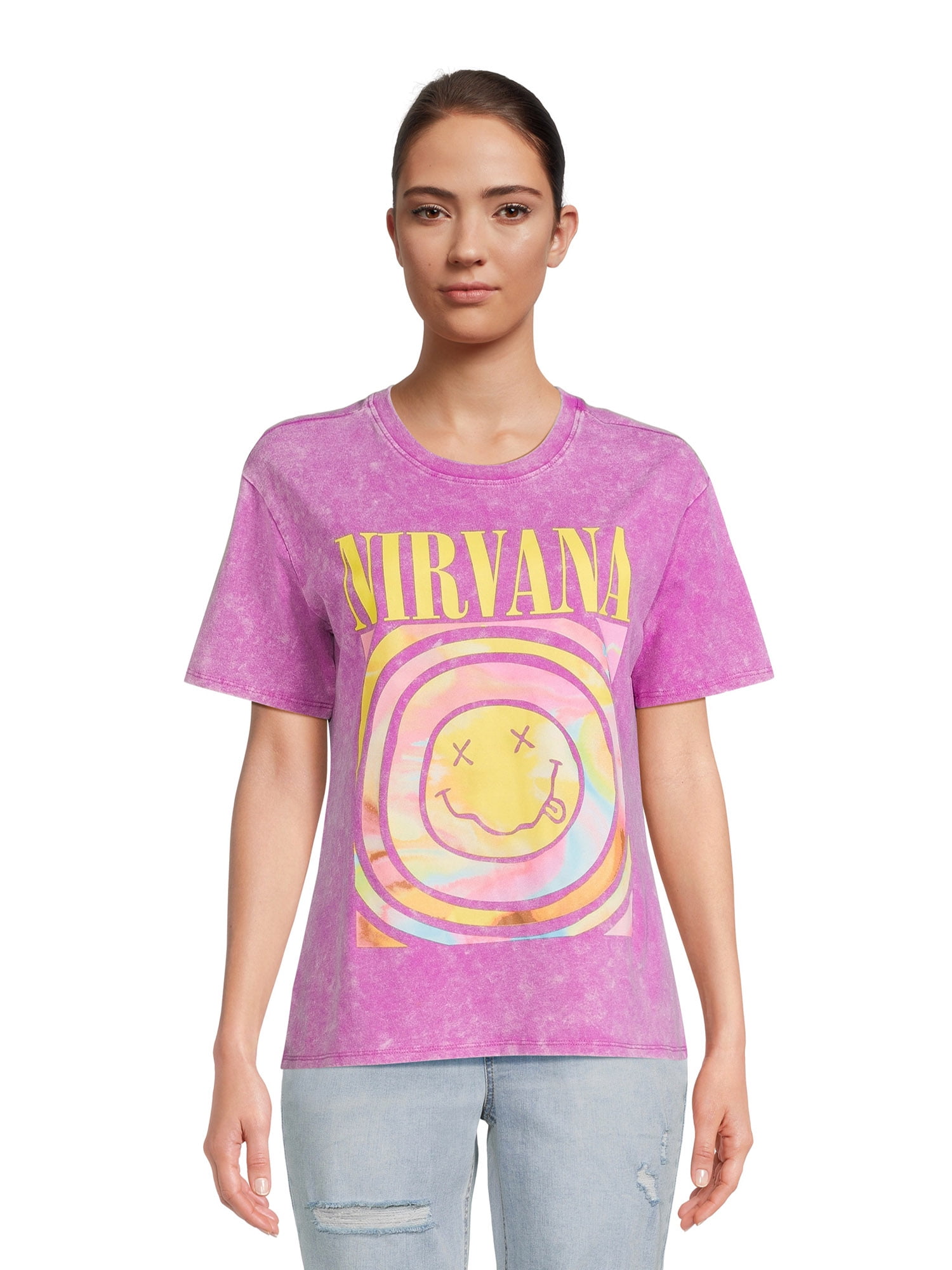 Nirvana Juniors Graphic Band Tee with Short Sleeves, Sizes Nirvana Juniors Graphic Band Tee with Short Sleeves, Sizes